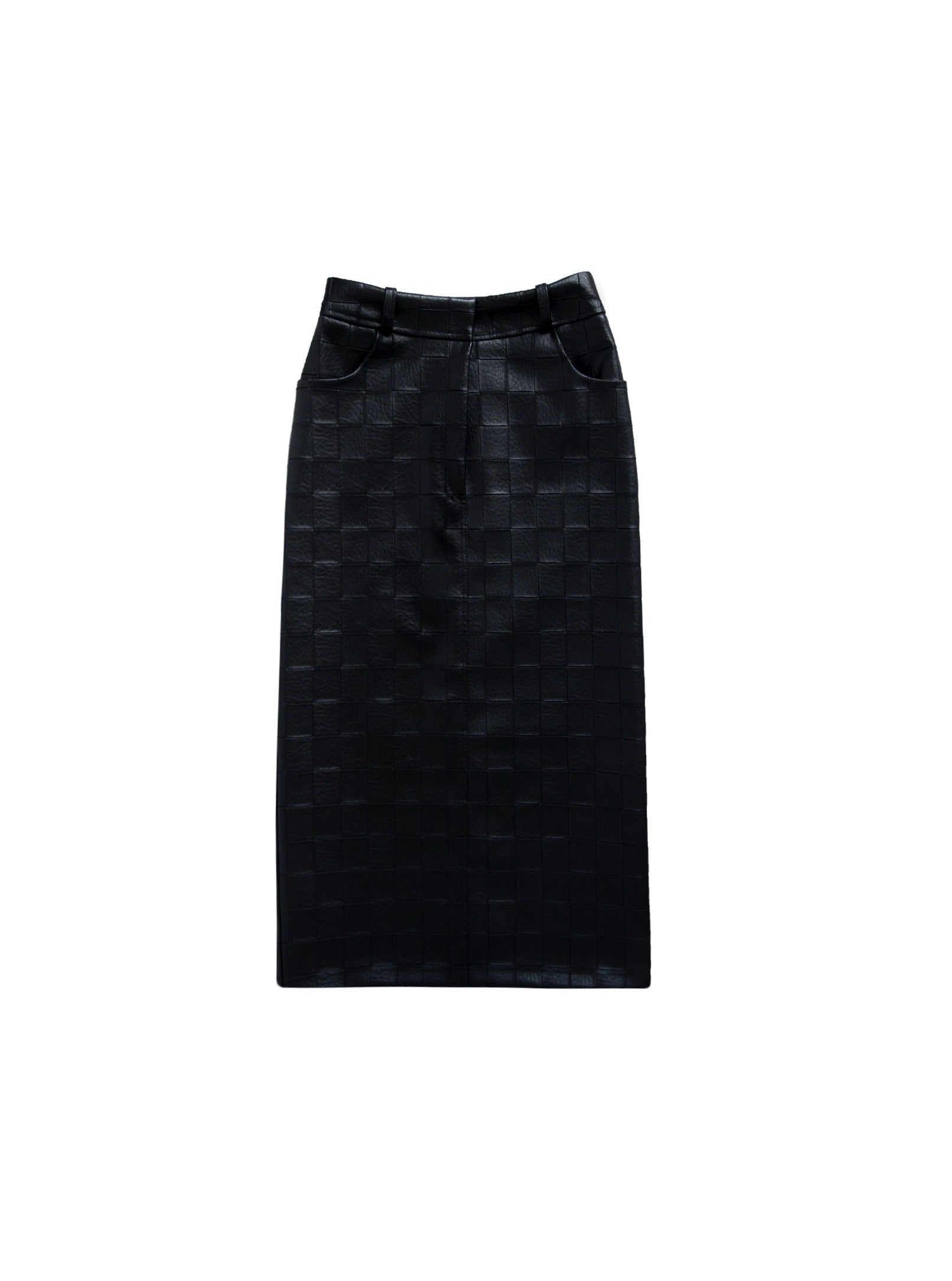 Black Checkered Leather Skirt