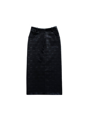 Black Checkered Leather Skirt