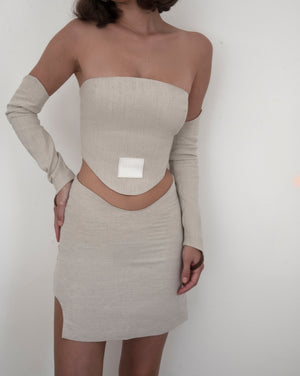 Dip Waist Mini Skirt - Nude