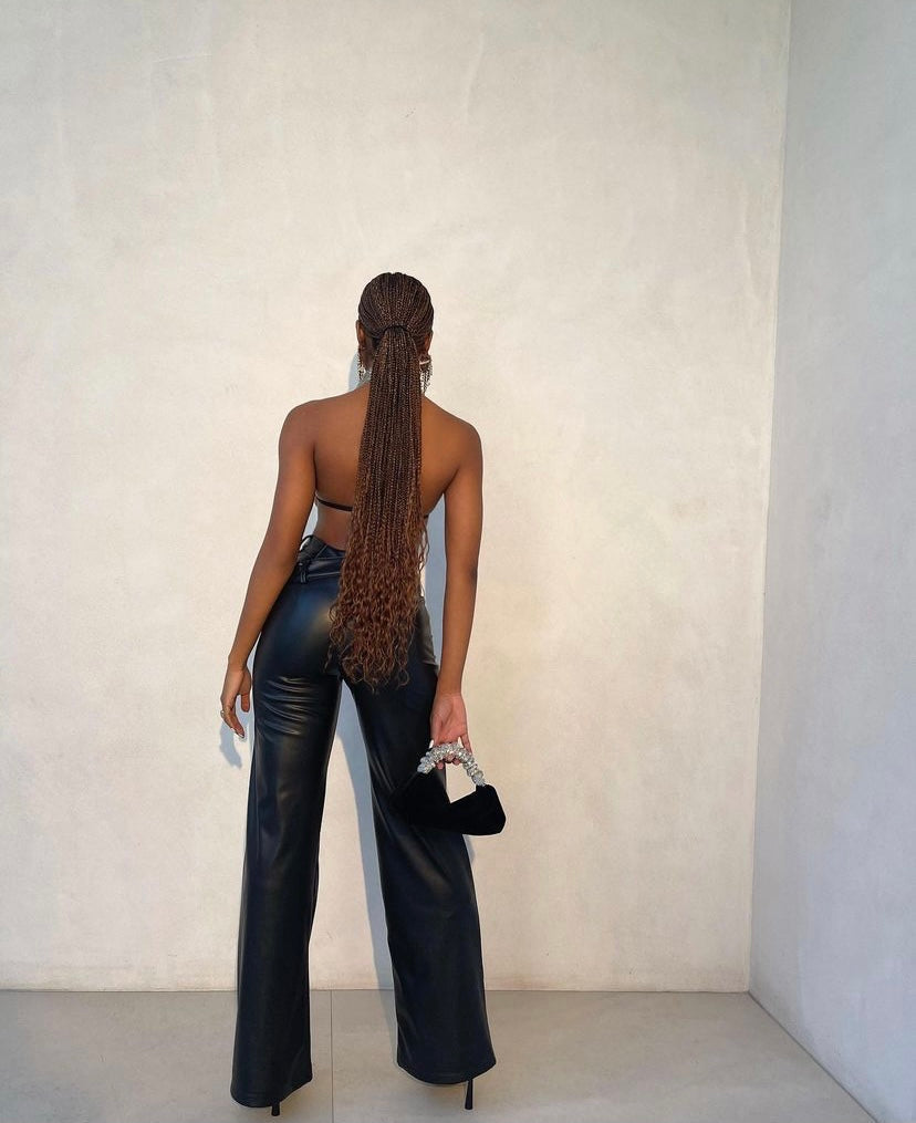 //NORMANI// Double Waistband Leather Pants