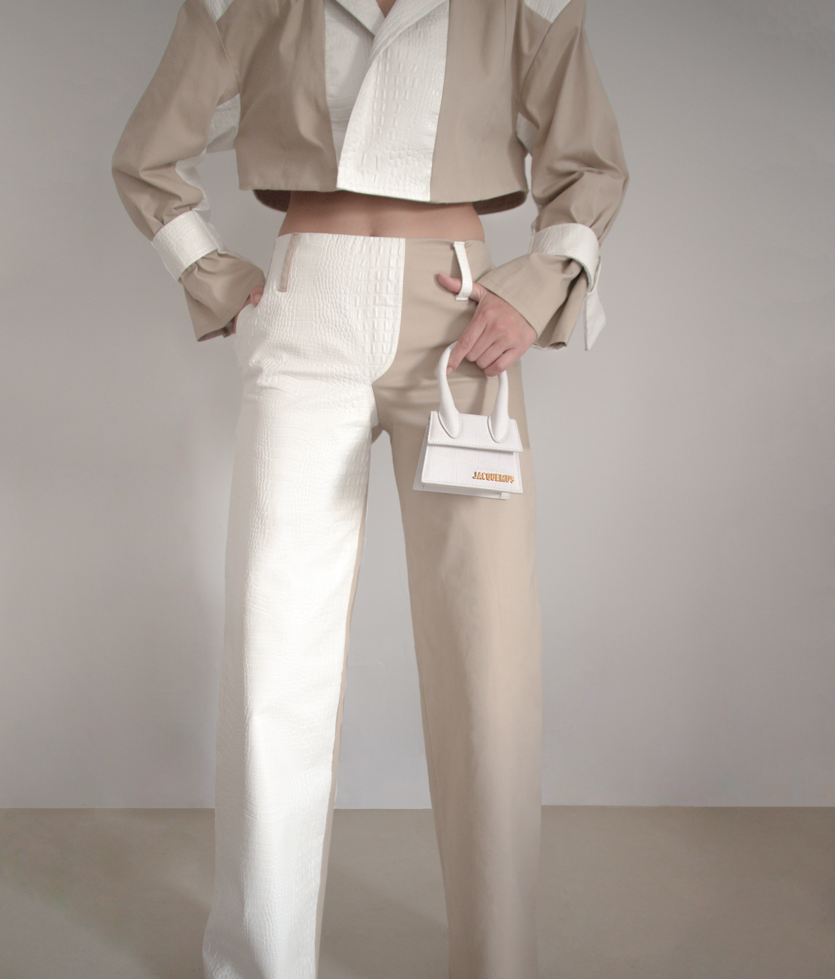 // FAOUZIA// White Croc /Nude Pants