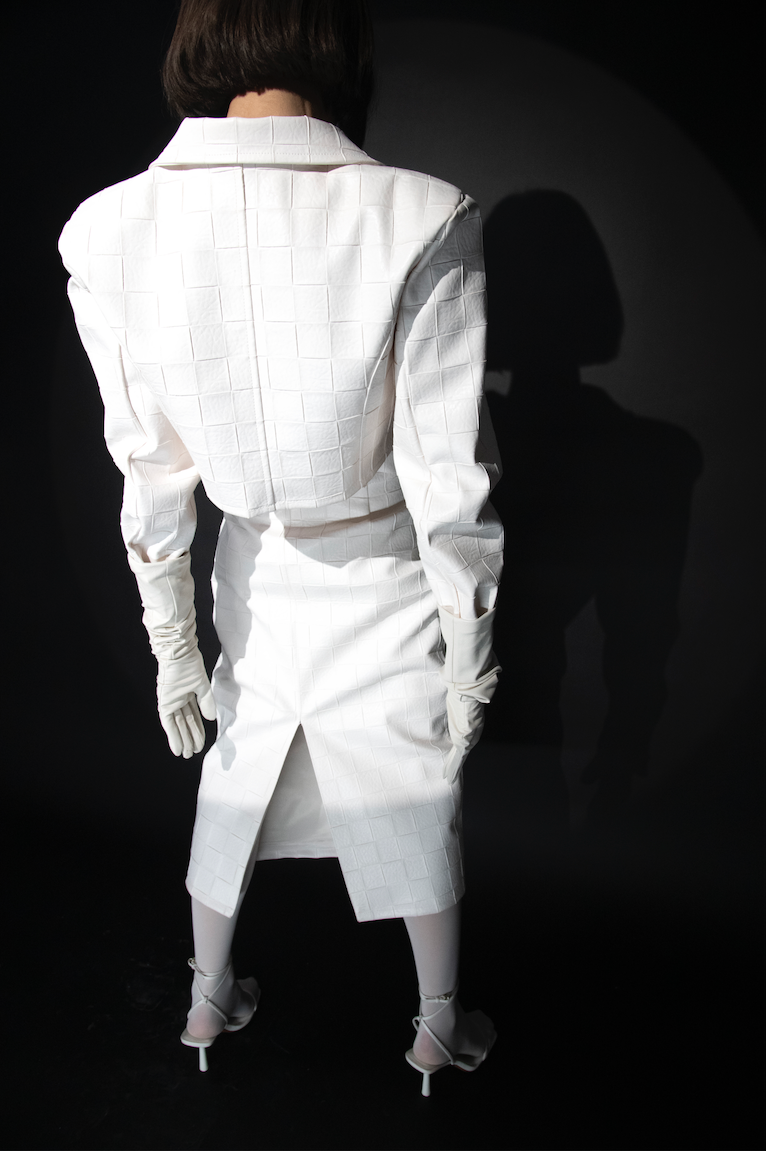 //SELENA GOMEZ// White Pleated Leather Skirt