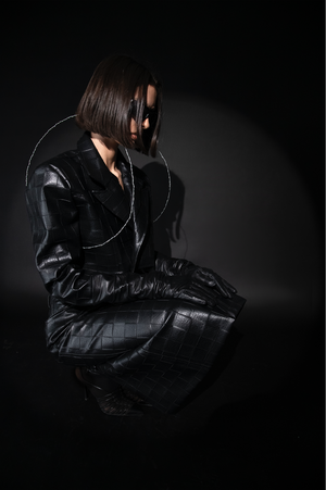 Black Checkered Leather Blazer