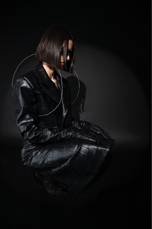 Black Checkered Leather Skirt