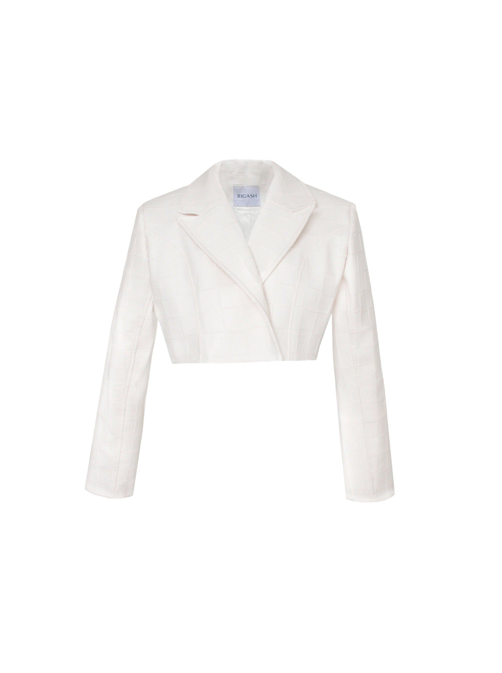 White Checkered Leather Blazer