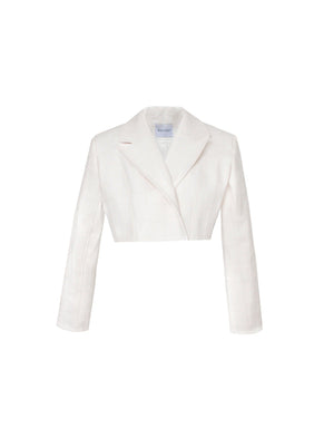White Checkered Leather Blazer