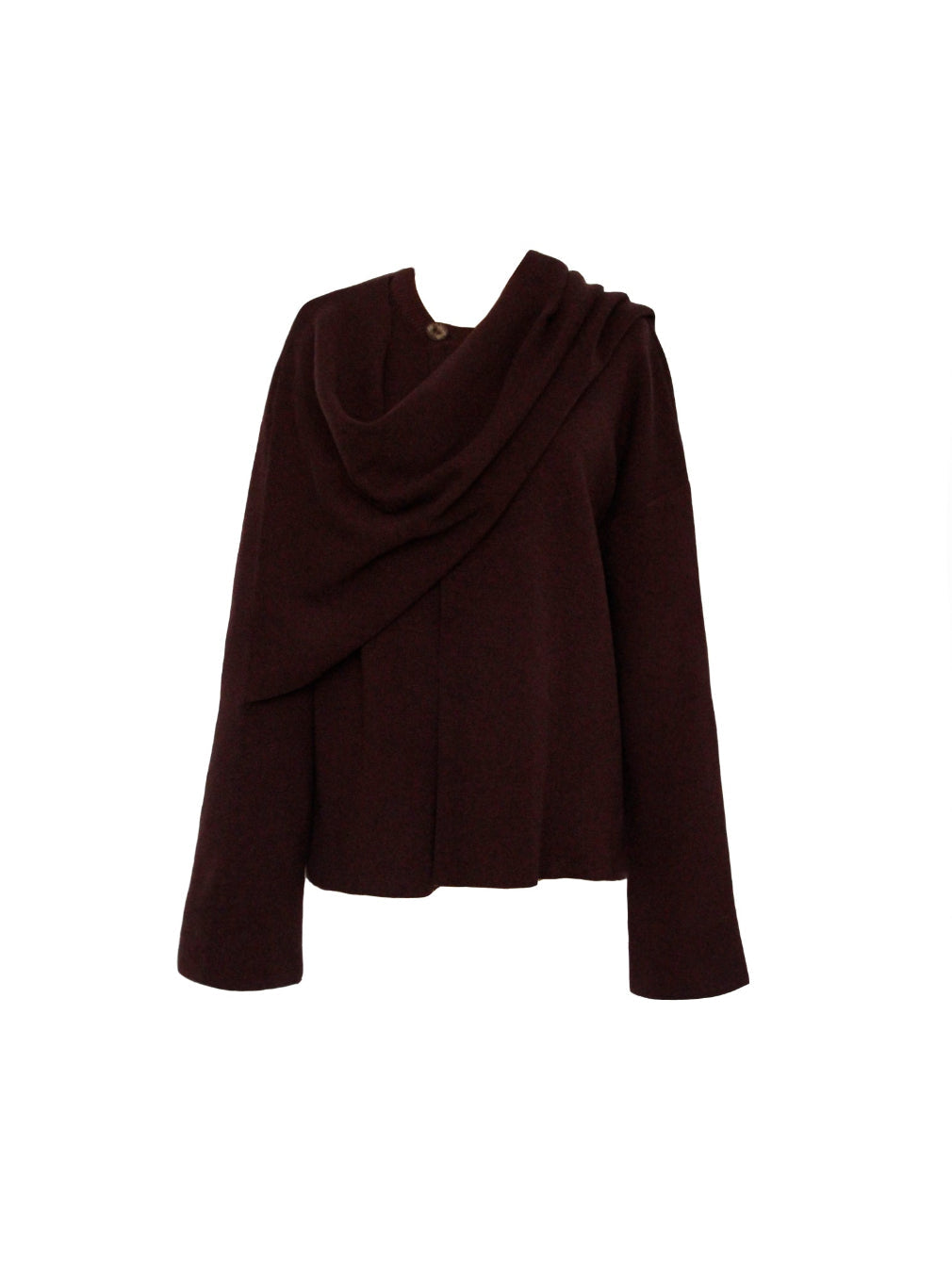 Brown draped garment on a white background