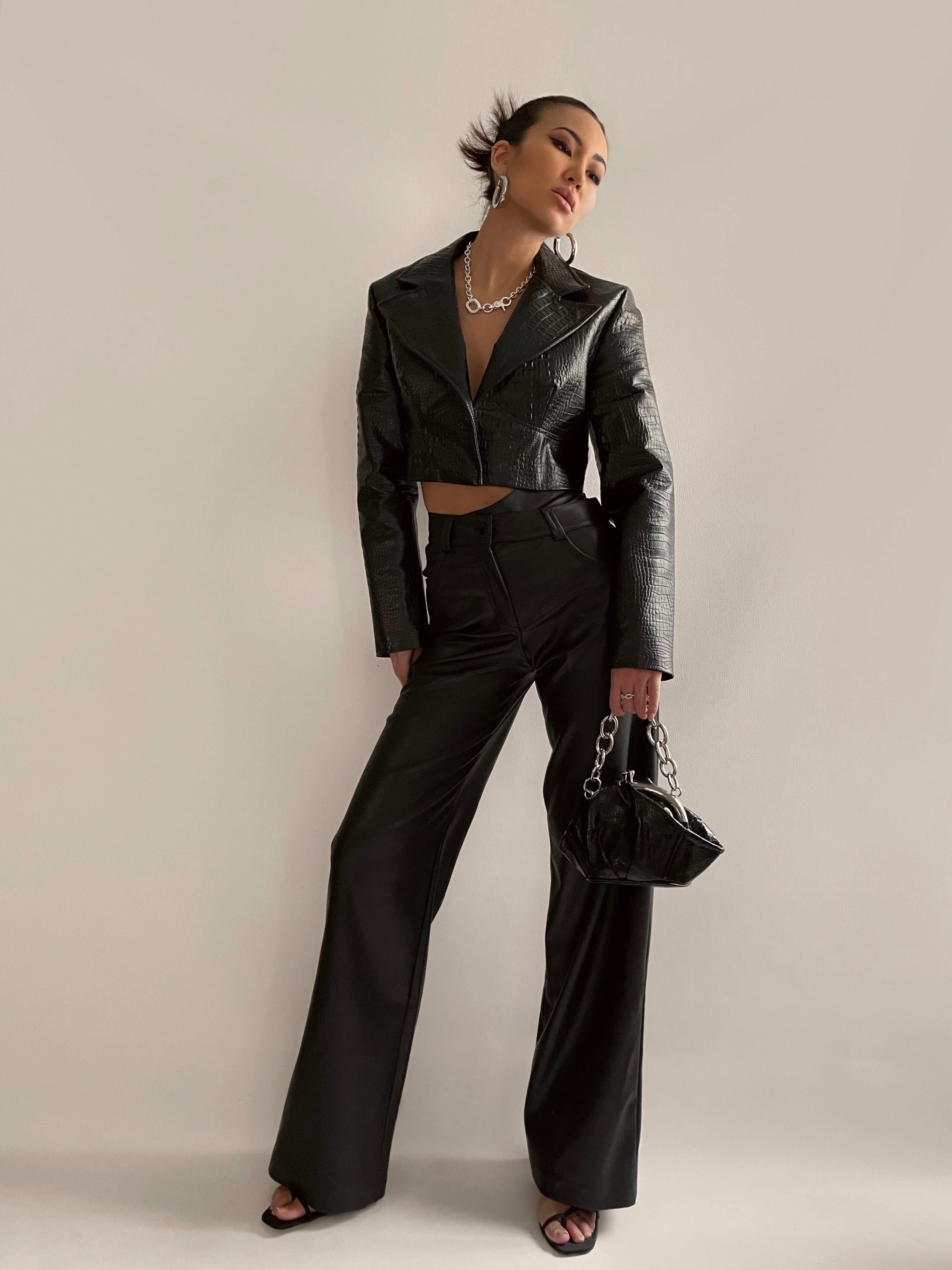 //NORMANI// Double Waistband Leather Pants