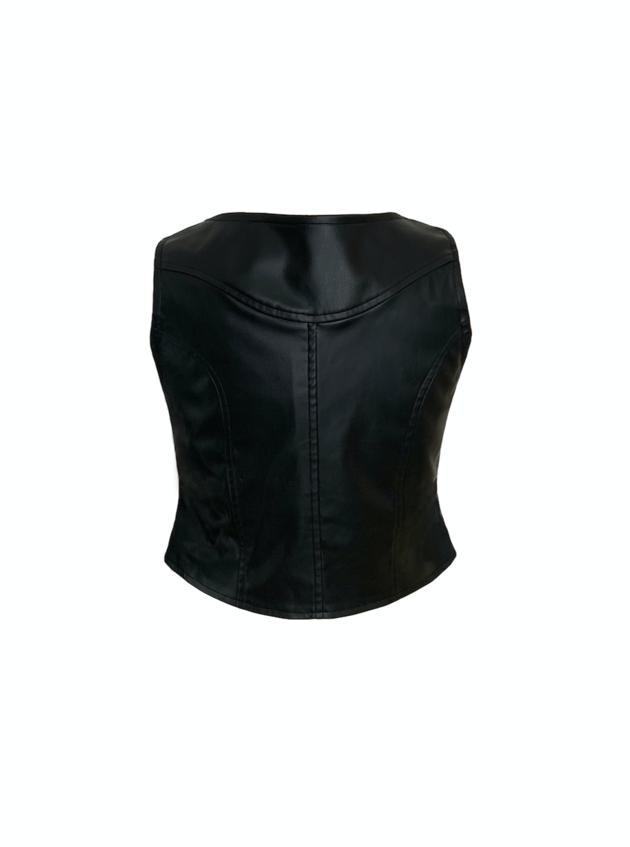 Faux Black Leather Vest