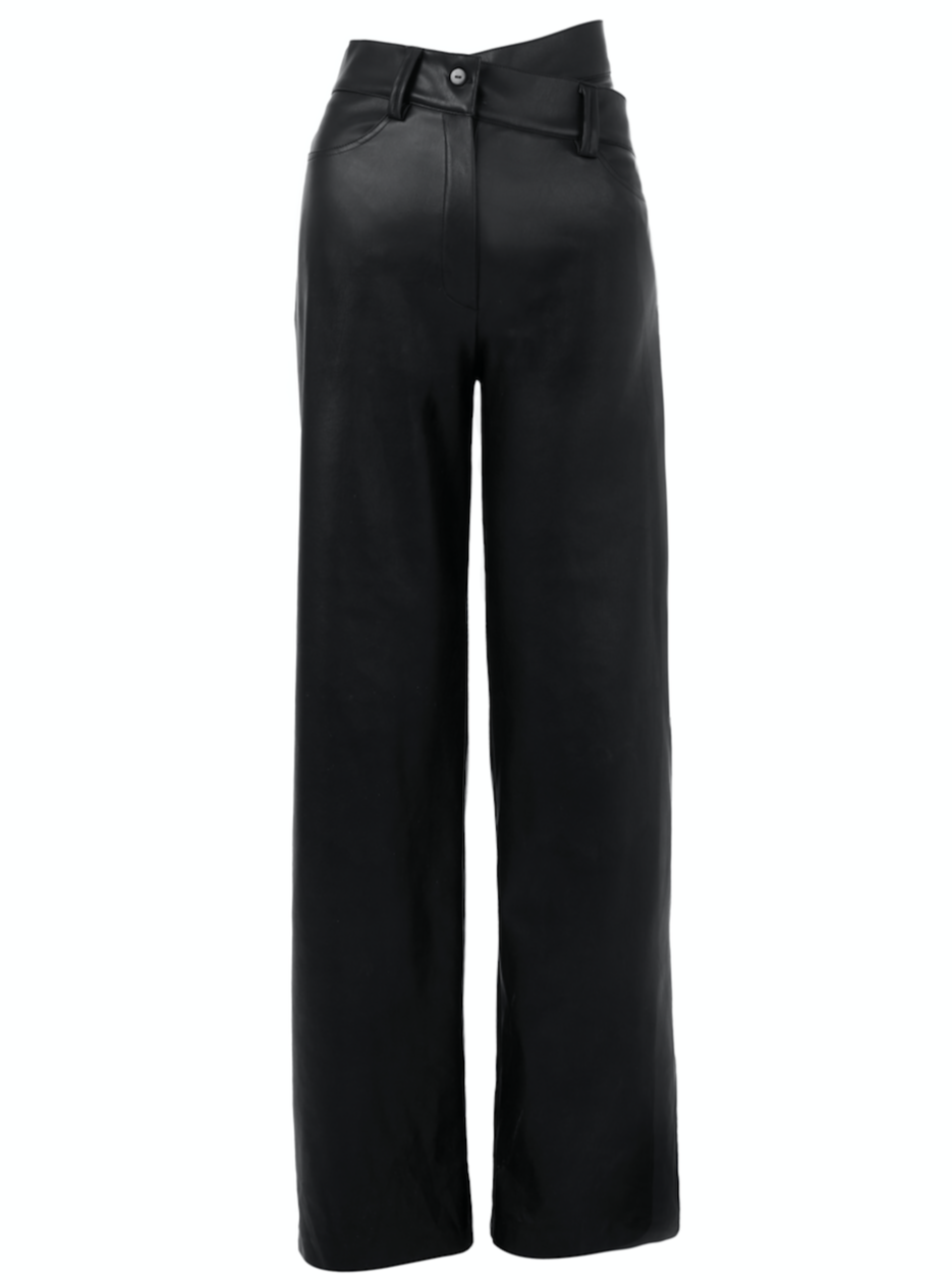 Double Waistband Leather Pants