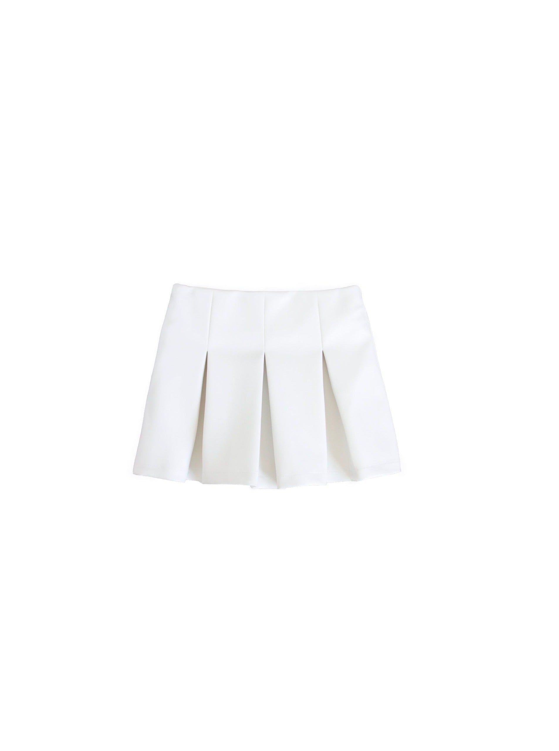 White faux leather pleated mini skirt.